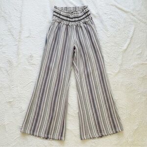 Rewash Brand Wide-Leg Pants Smocked High Waistband Multicolor Striped Pattern